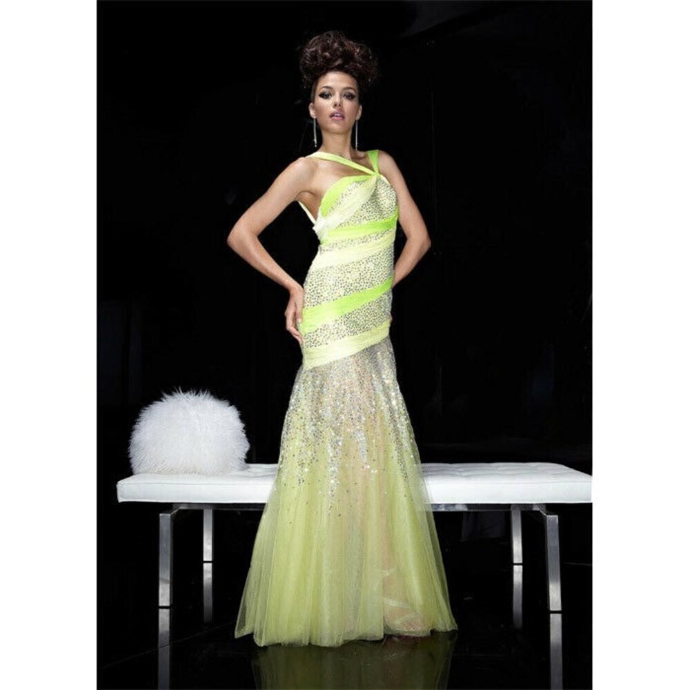 Xcite Two Tone Neon Prom Dress 3773 Yellow/Cypress